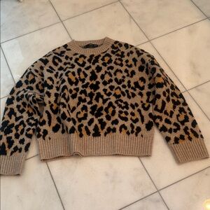 Mango Leopard Print Crewneck Sweater — Tan, Black, Gold Size XS